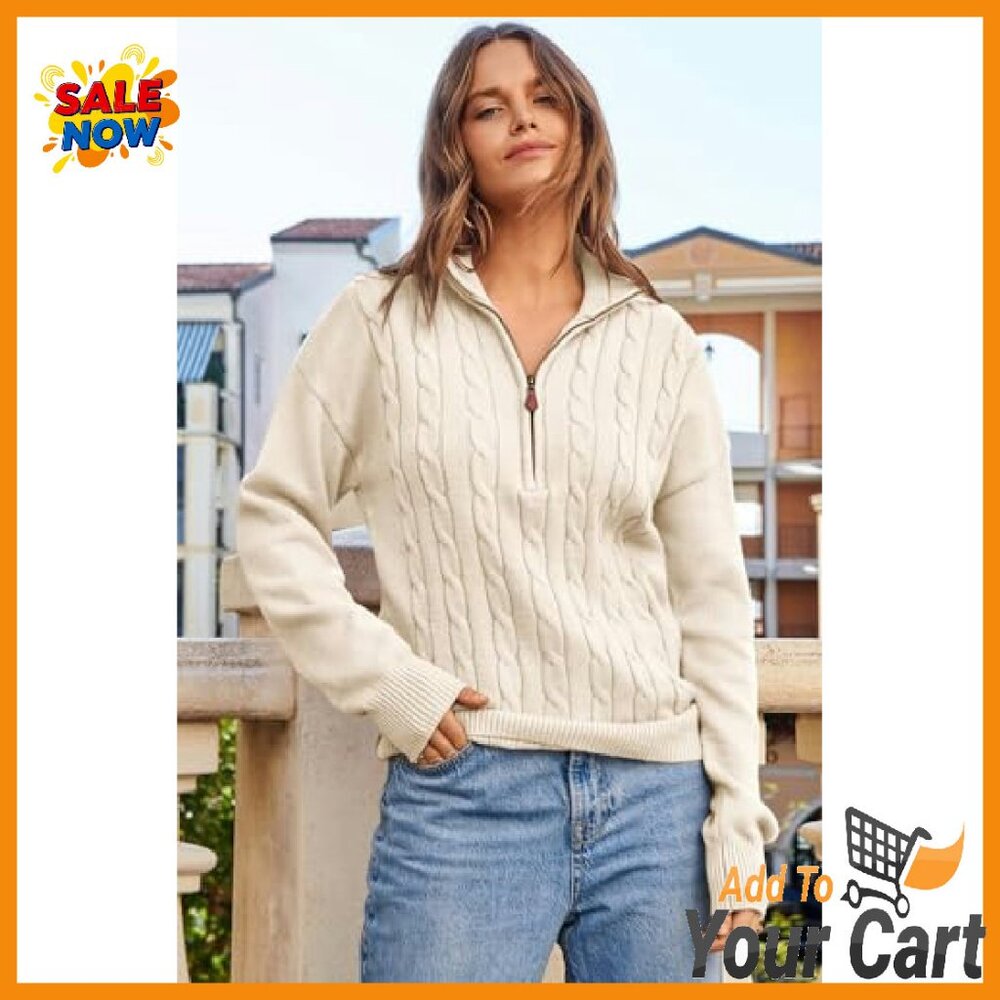 Quarter Zip Ribbed Cable Knit Pullover Sweater - … - image 6